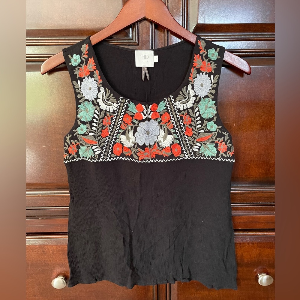 Anthropologie HD in Paris black embroidered tank S